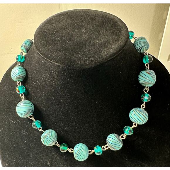 Murano-Style Lampwork Glass Necklace - Vibrant Layered Hand Twisted Beads - Picture 1 of 6